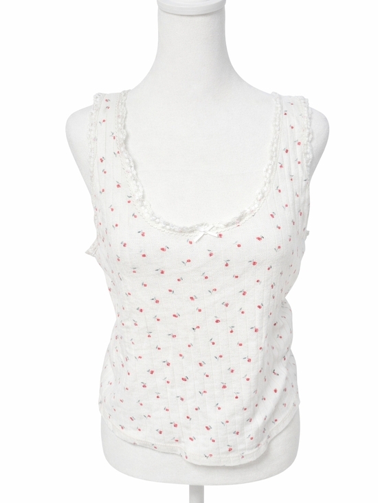 Olive & Oak Tops - Women’s White Floral And Cream Floral Lace-Trim Tank Tops